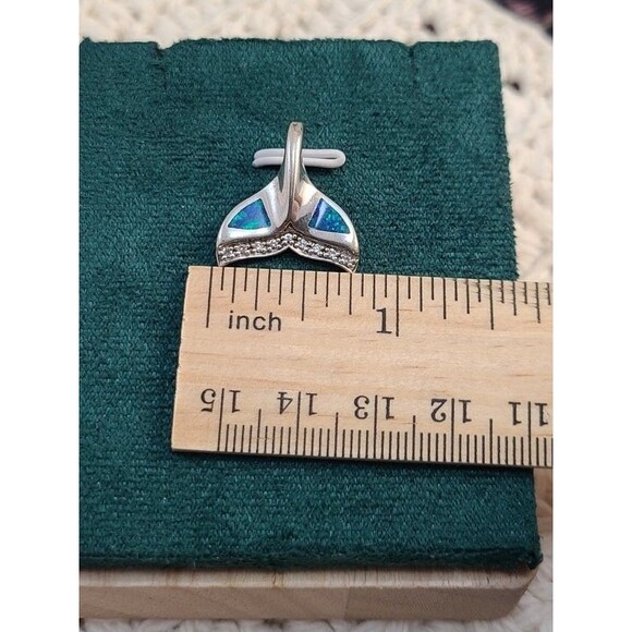 Sterling Silver Dolphin Tail Pendant Lab Opal Inlay 925 Ocean Jewelry Gift - Picture 4 of 5
